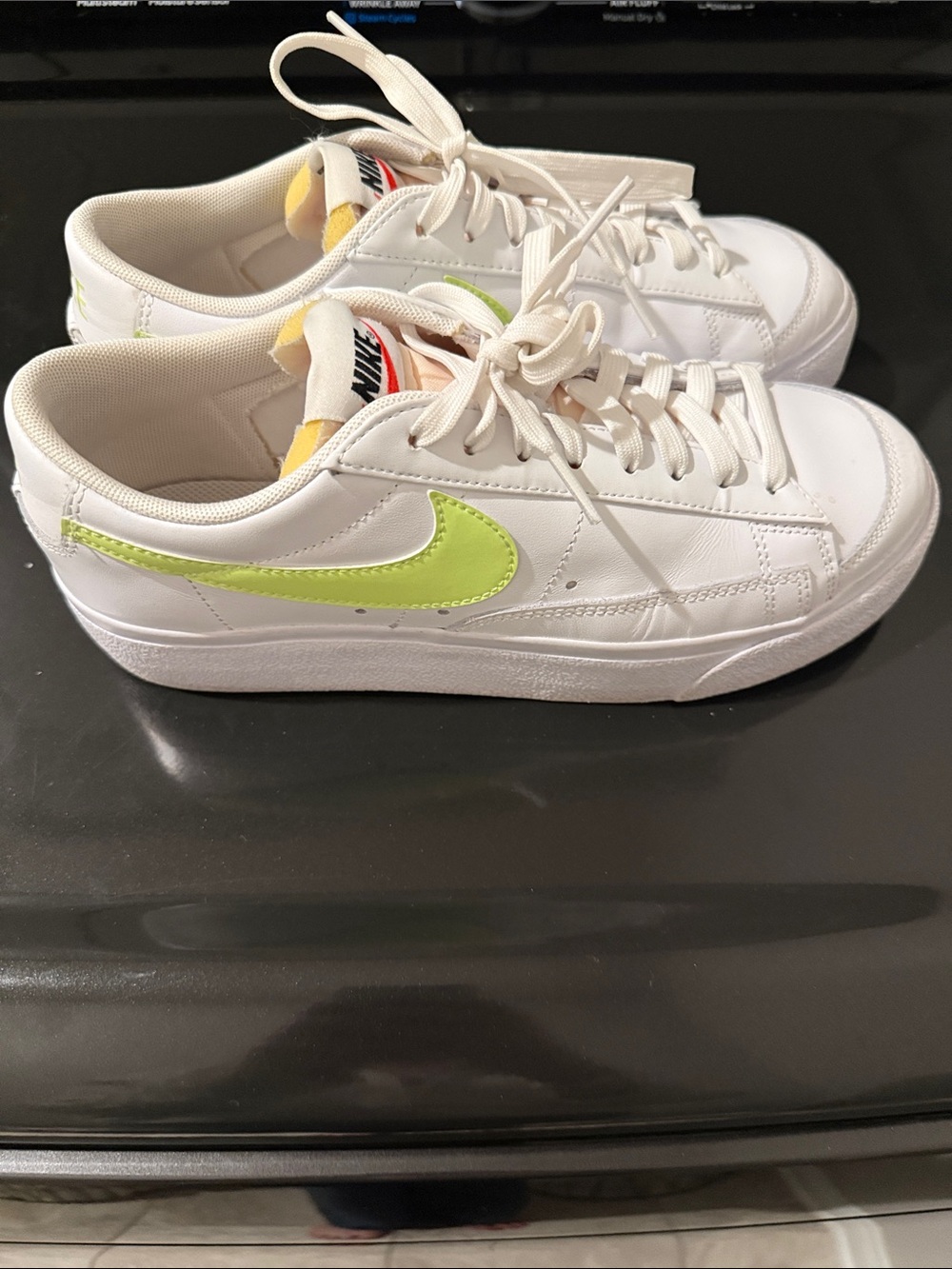Nike White Low-Top Sneakers with Neon Green Swoosh